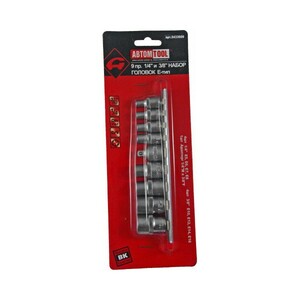 Набор торцевых головок (звезд) на планке (АвтомTool, 10 предметов: 1/4"+ 3/8", TORX Е5-Е16, CrV), артикул: 5433609