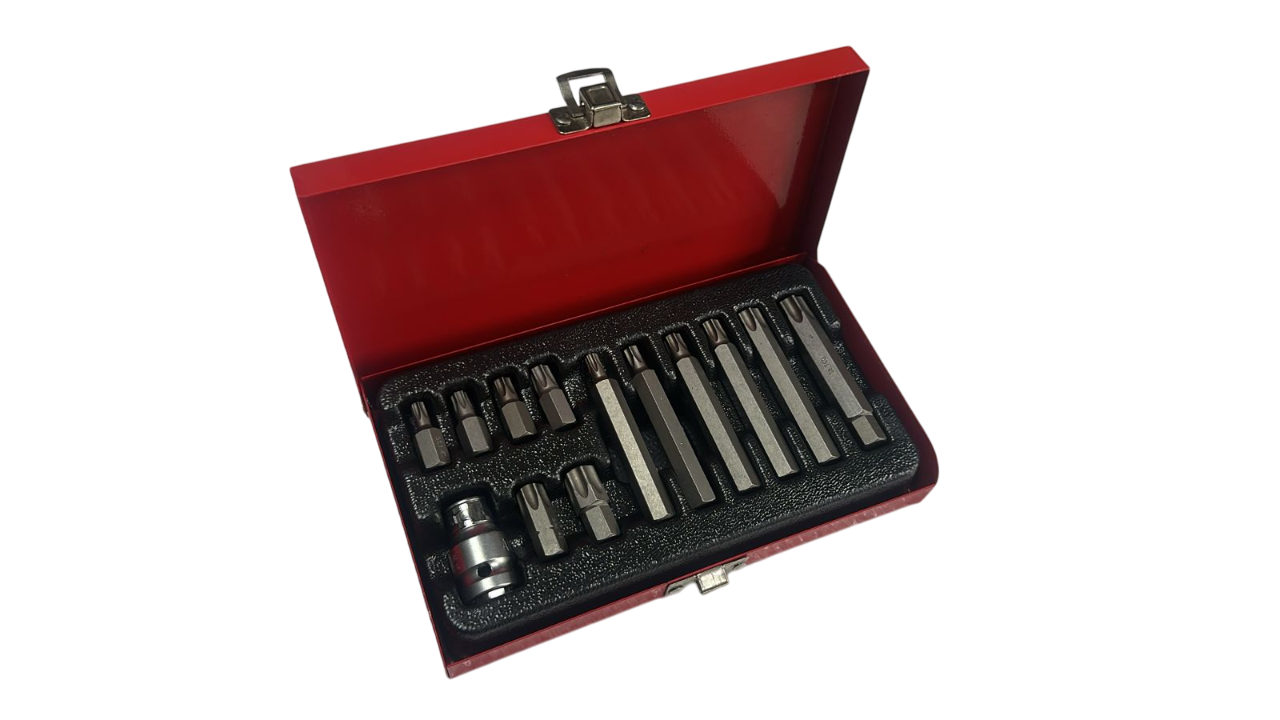 Набор вставок (бит) TORX 13 предметов (ДЕЛО МАСТЕРА: Т30, 40, 45, 50, 55, 60, L 30 +75 мм + адаптер 1/2"х10 мм)