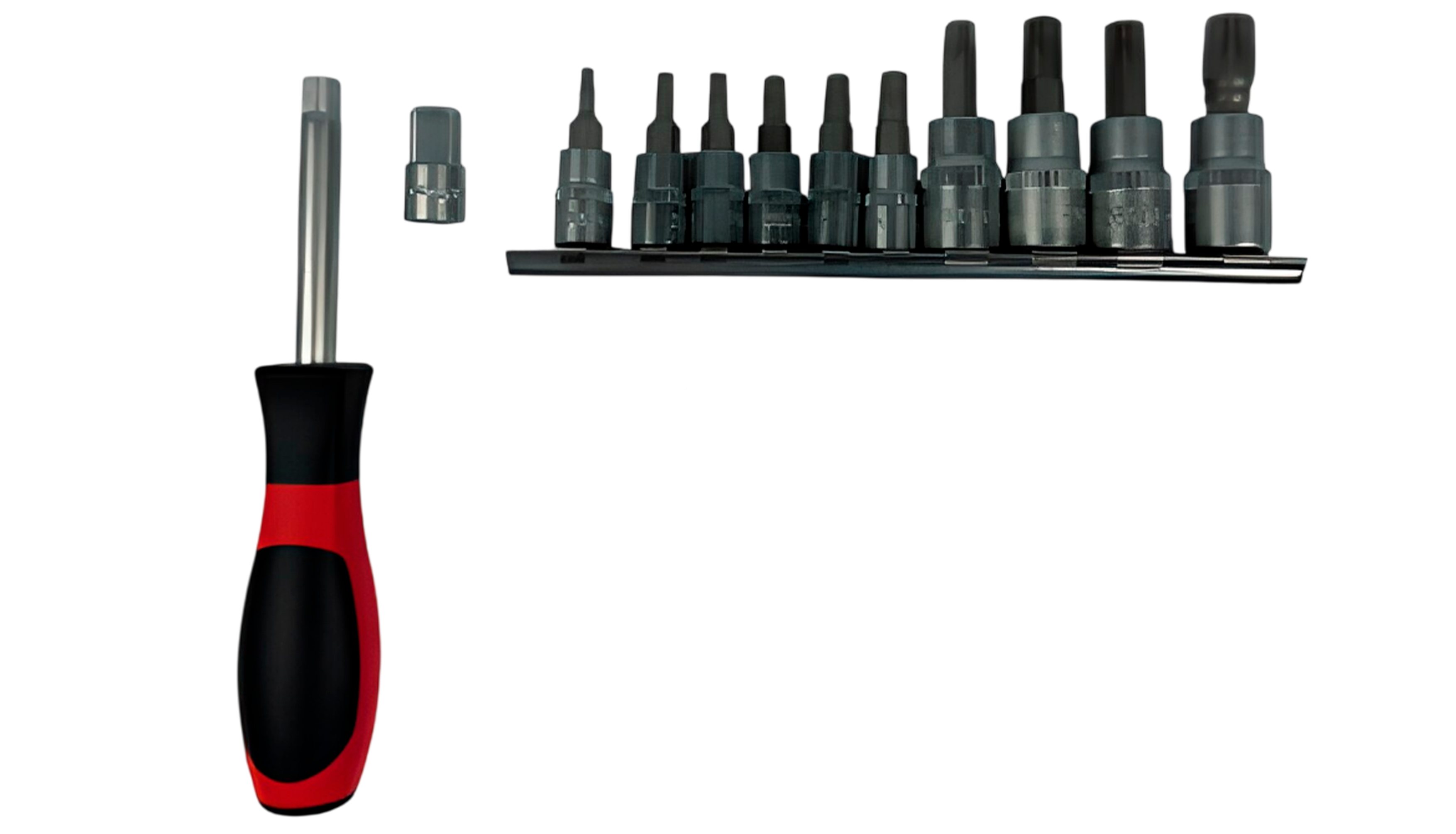 Набор бит-вставок на планке 12 предметов (АвтомTool: 1/4"+3/8", Т10-Т55 + отверка + адаптер, CrV)