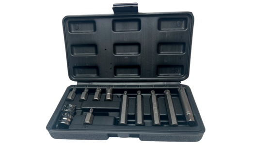 Набор головок со вставками-битами (АвтомTool: 11 предметов, spline, 12-гран 5,6,8,10,12 мм, L=30 и L=50 мм, адаптер 1/2"х 3/8"), артикул: 54511