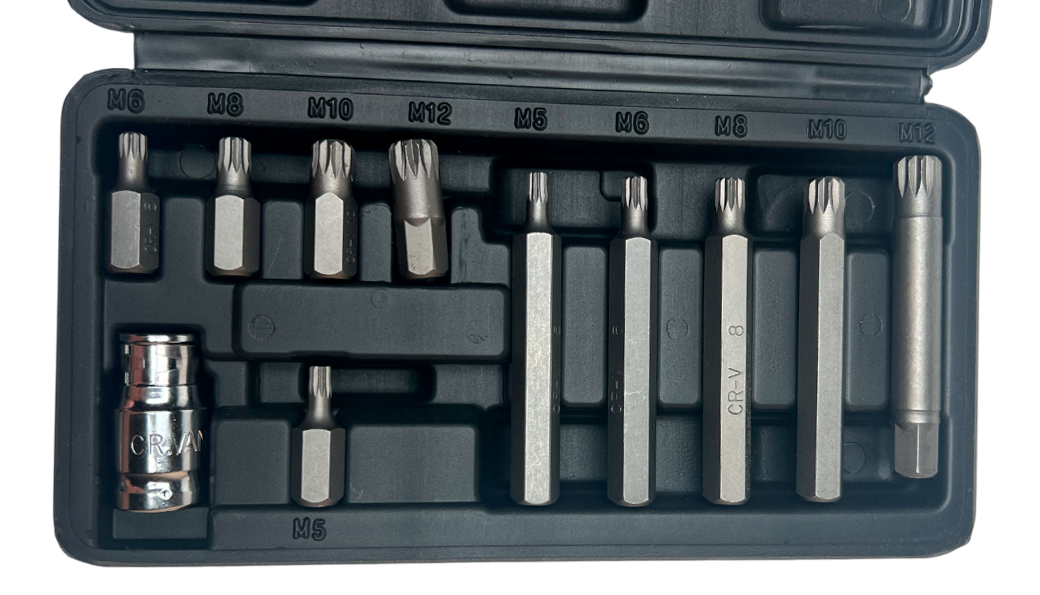 Набор головок со вставками-битами (АвтомTool: 11 предметов, spline, 12-гран 5,6,8,10,12 мм, L=30 и L=50 мм, адаптер 1/2"х 3/8")