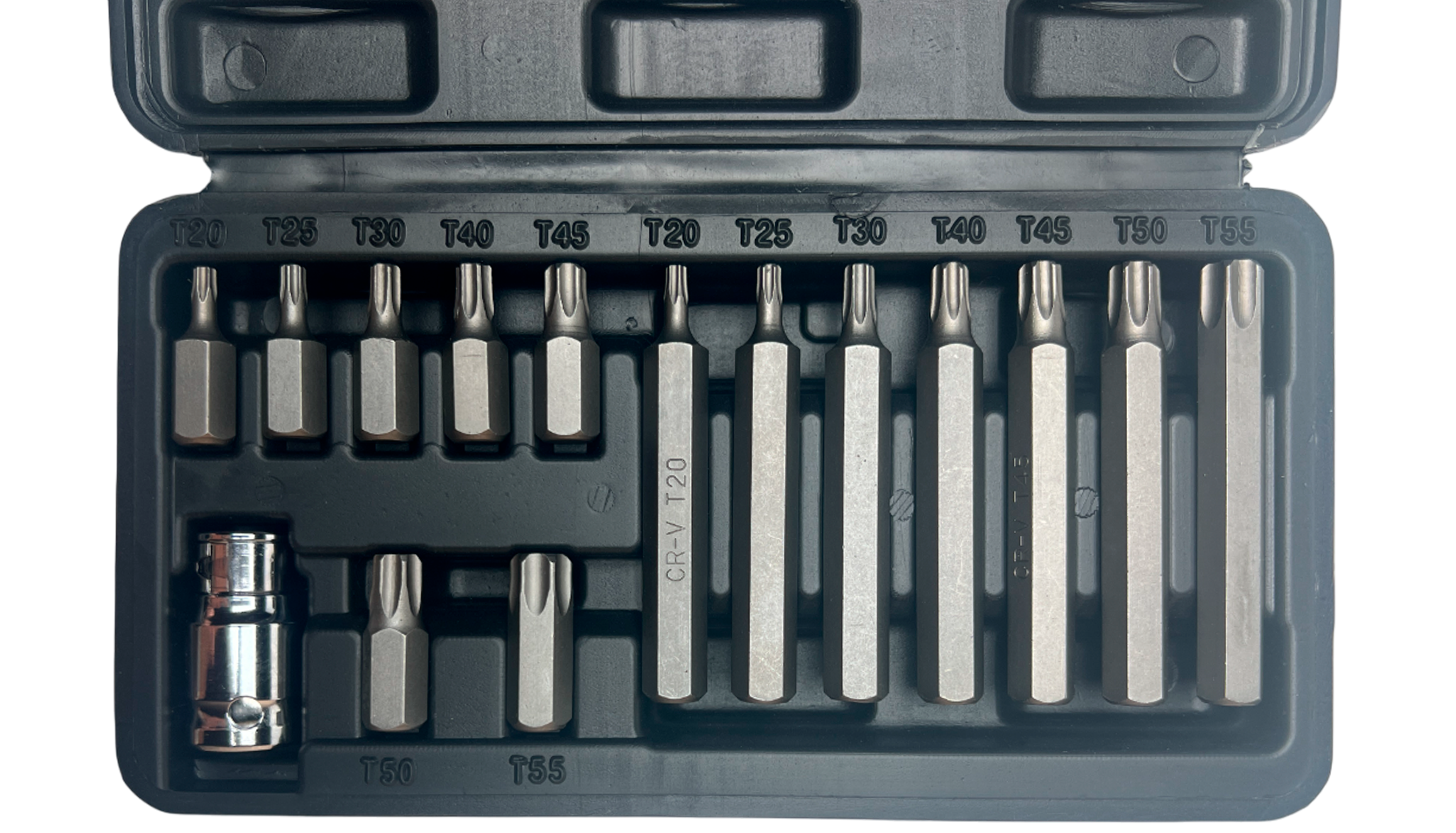 Набор головок со вставками-битами (AvtomTool: 15 предметов, TORX Т20-Т55, L=30 и L=50 мм, адаптер 1/2"х 3/8")