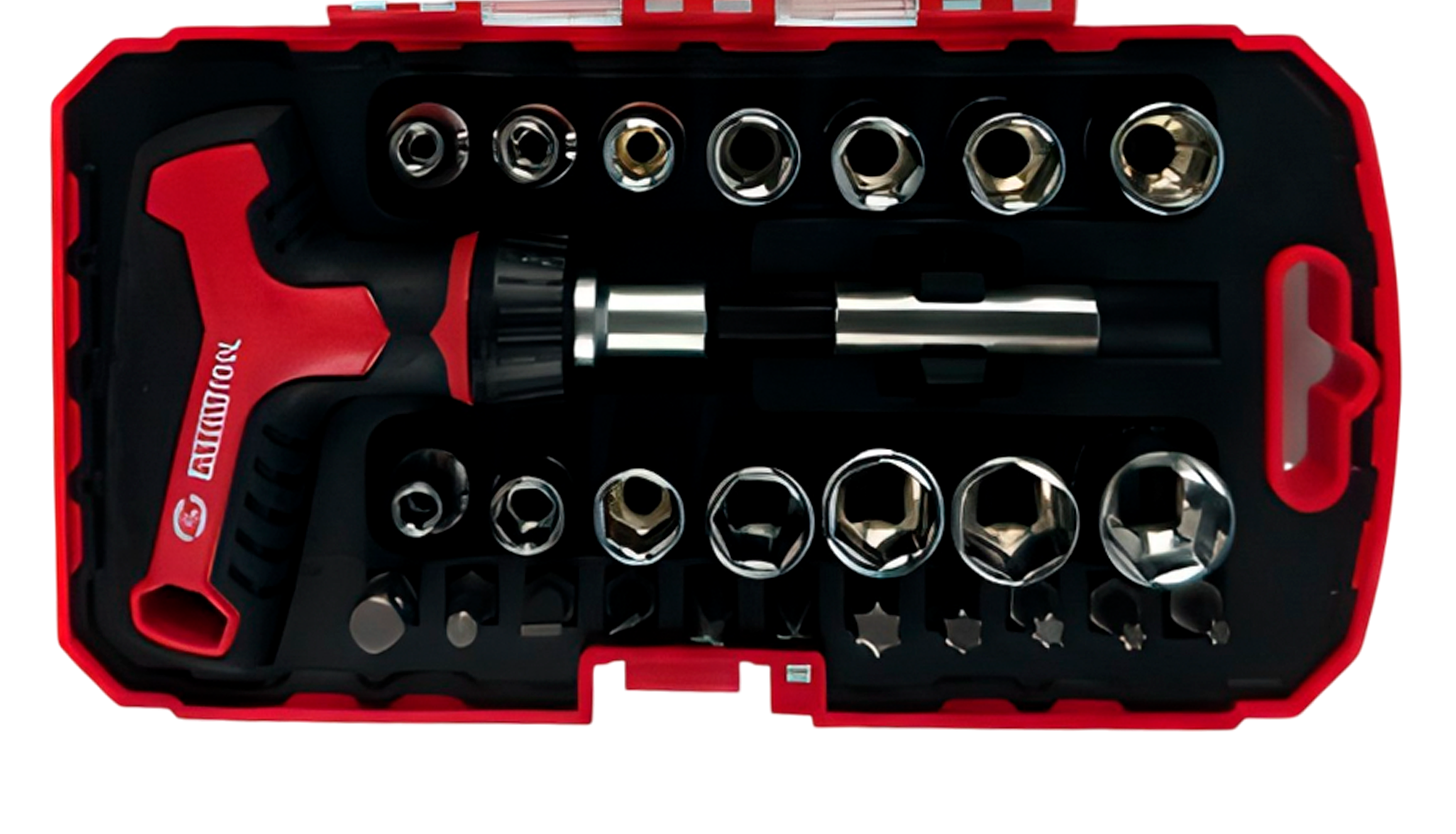 Набор головок со вставками-битами (АвтомTool, 27 предметов: 1/4 + головки, Т-рукоятка)