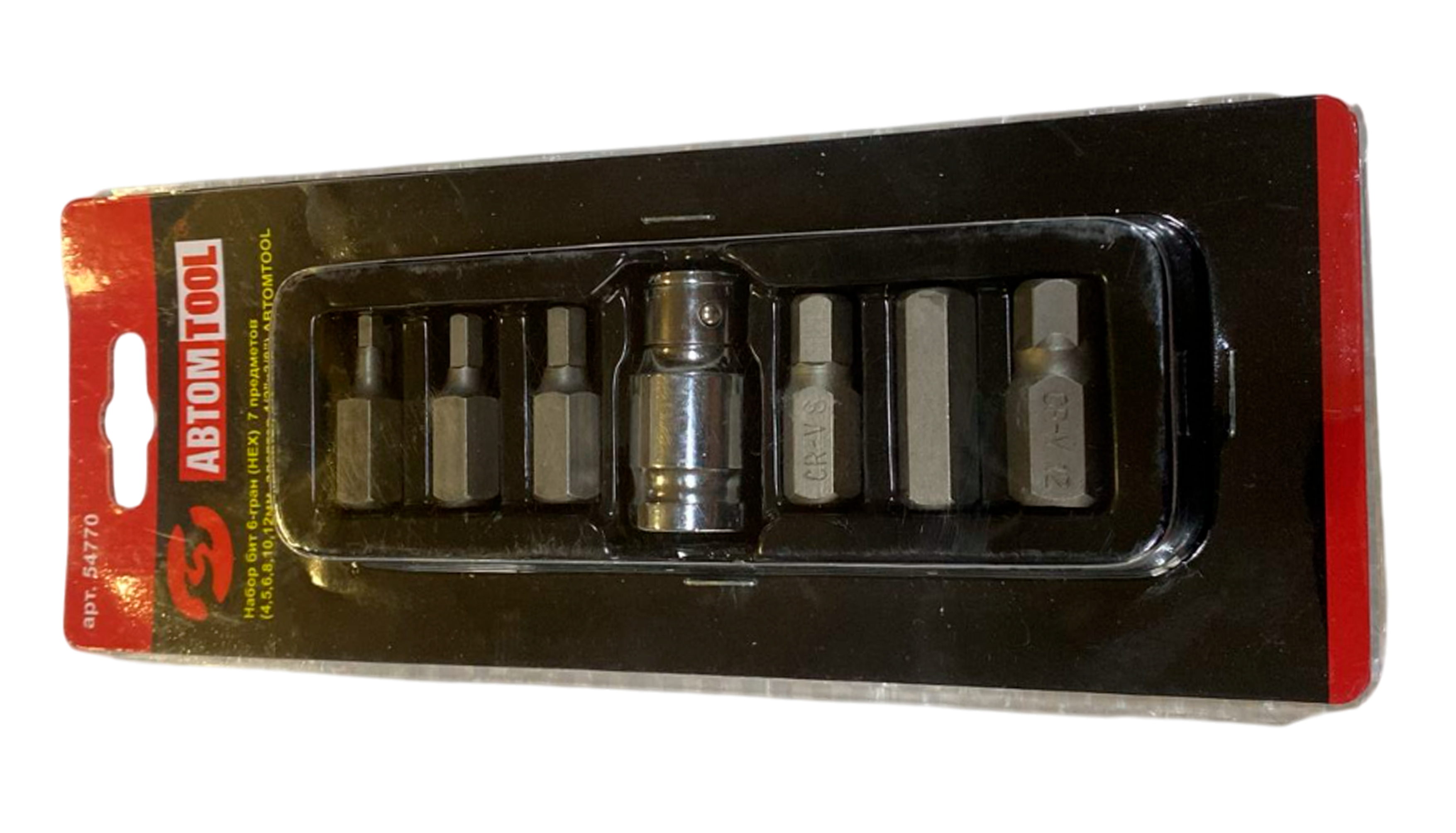 Набор головок со вставками-битами (АвтомTool: 7 предметов: 4, 5, 6, 8, 10, 12 мм, адаптер, 1/2"х 3/8", HEX, 6-гран)