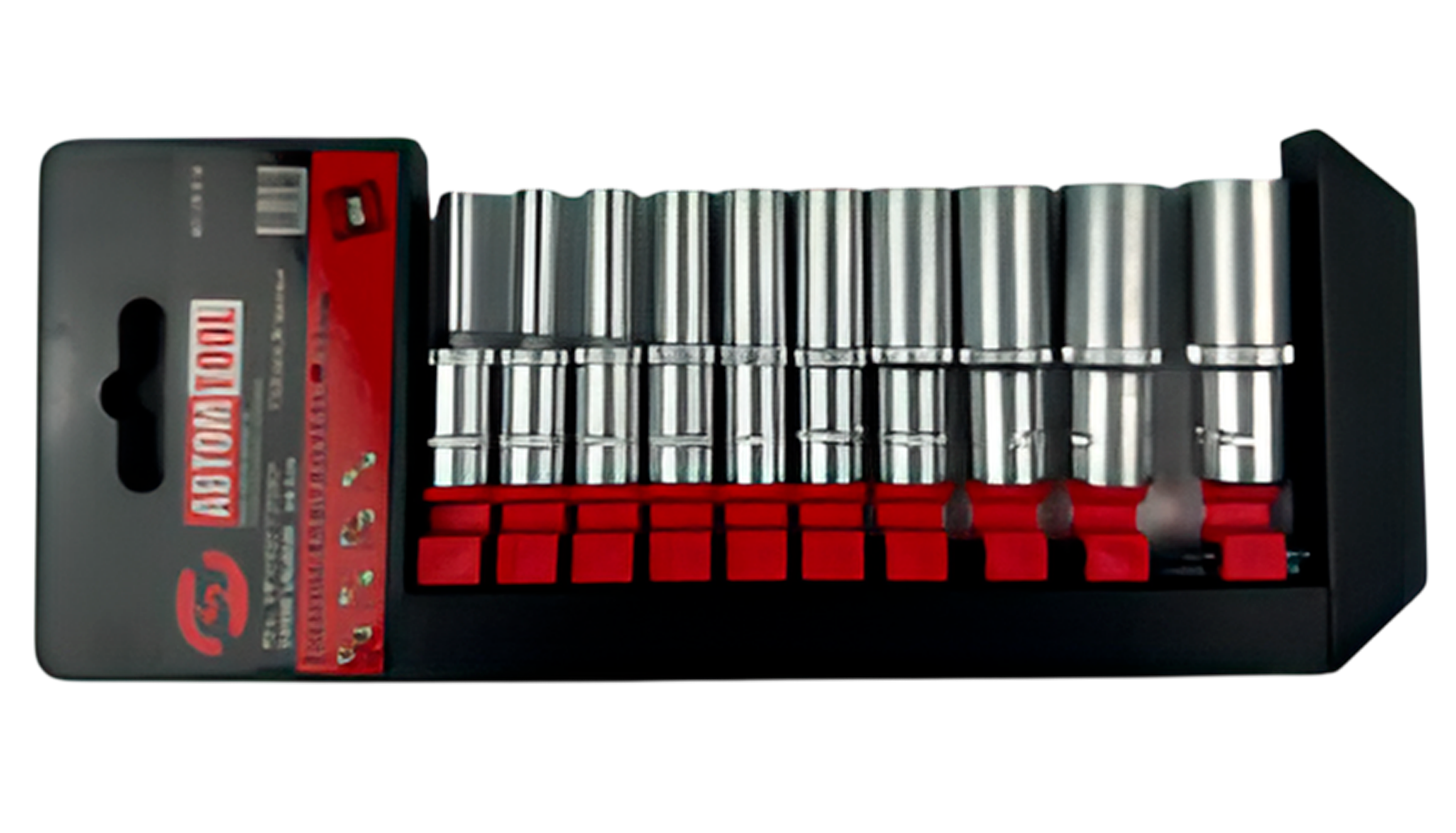 Набор торцевых головок глубоких на планке (АвтомTool, 10 предметов: 1/4", 4-13 мм)