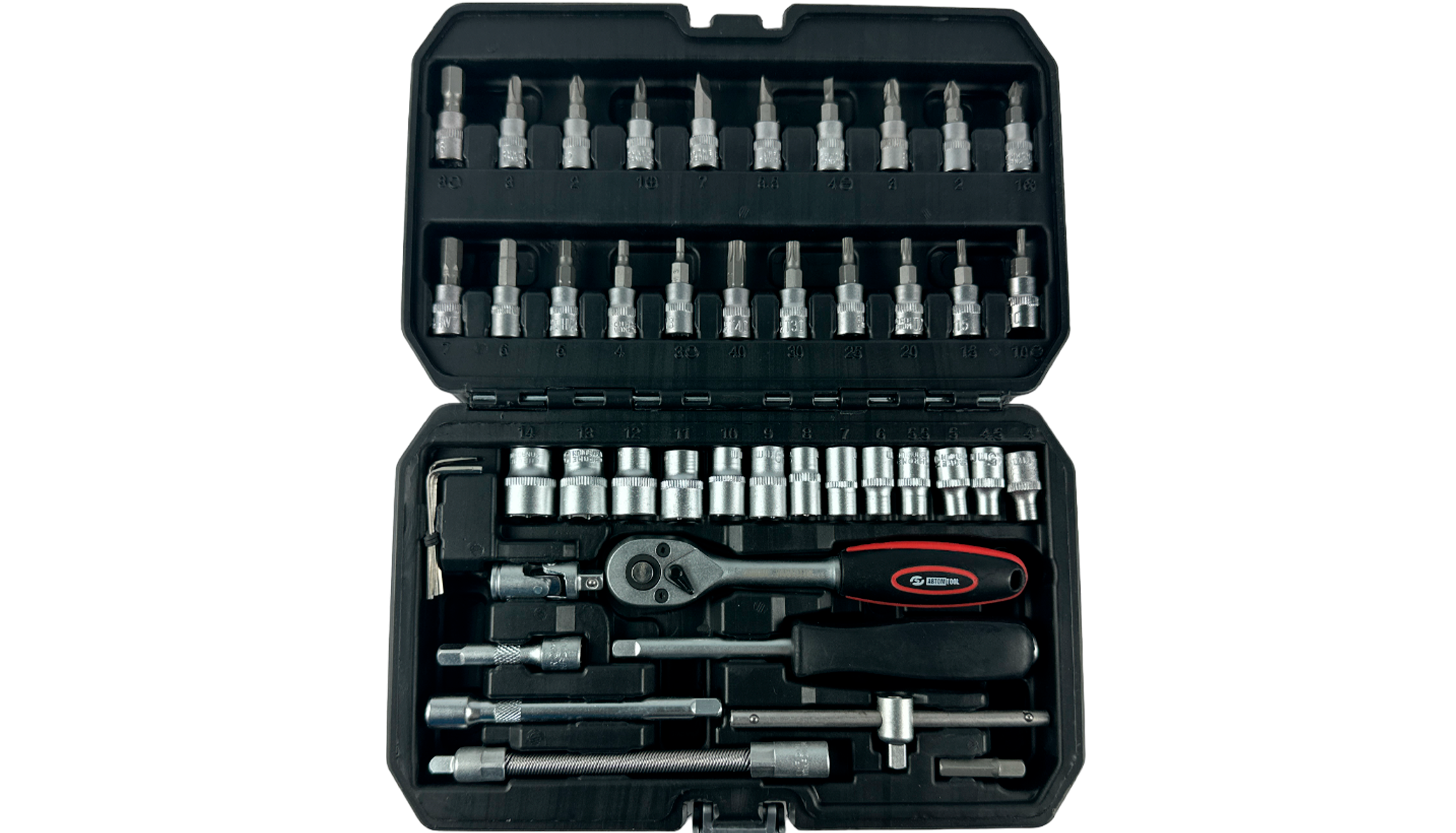 Набор инструментов, 46 предметов, Автом tool, 1/4", с трещёткой + биты, РROFFI, CrV, пластмассовый кейс
